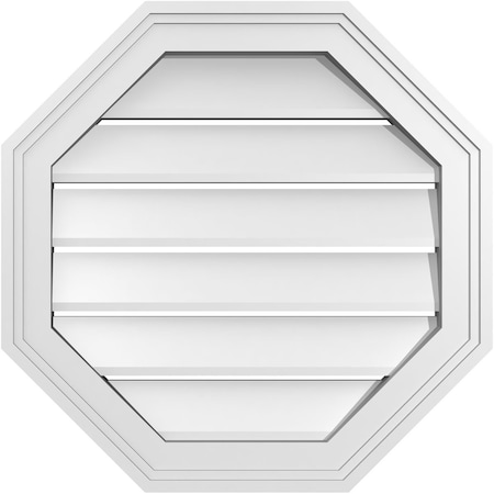 Ekena Millwork Octagonal Surface Mount PVC Gable Vent: Functional, w/ 2"W x 1-1/2"P Brickmould Frame, 20"W x 20"H GVPOC20X2002SF